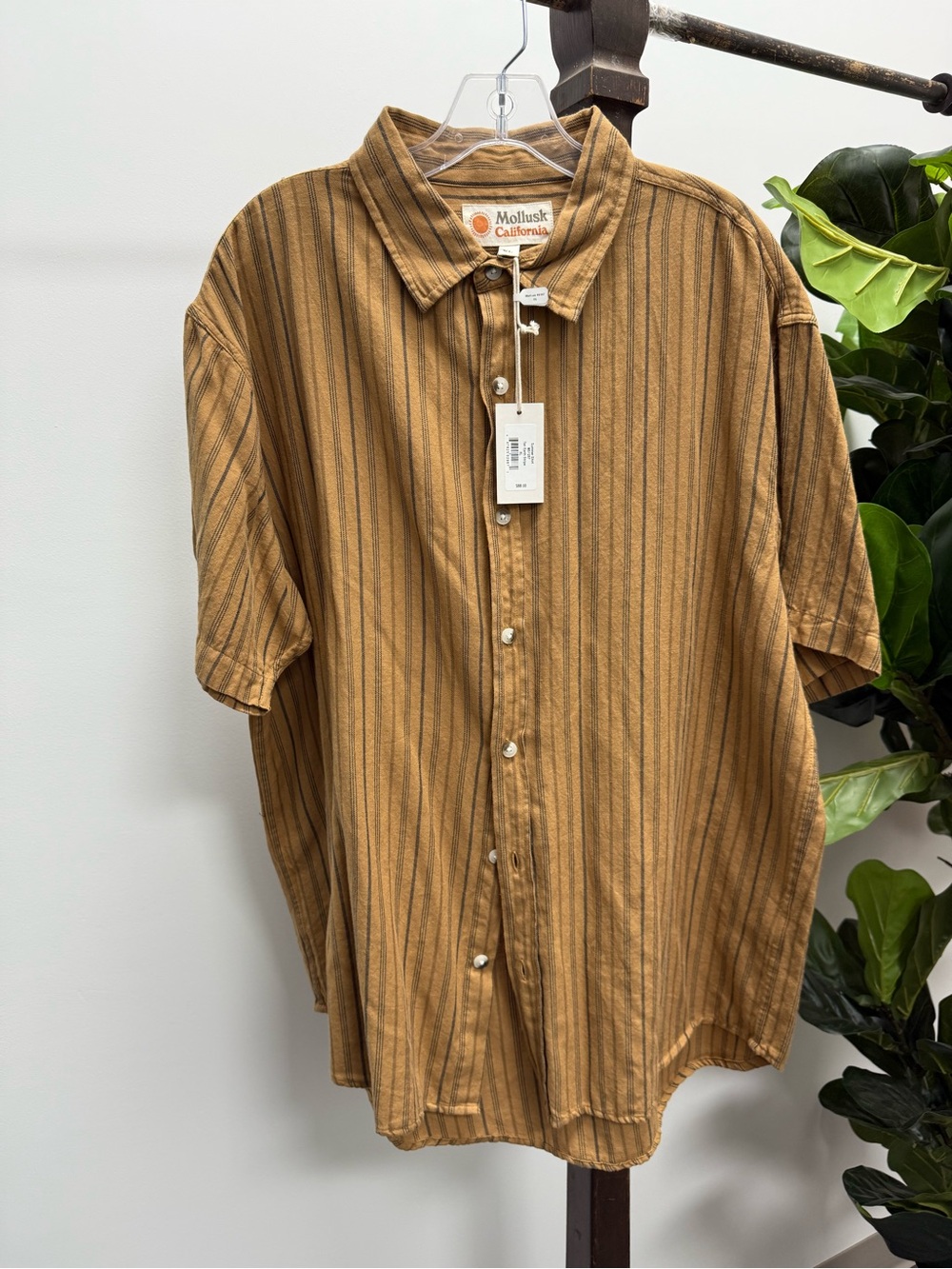 Mollusk California Men's Short-Sleeve Striped Button-Up Shirt - Mustard